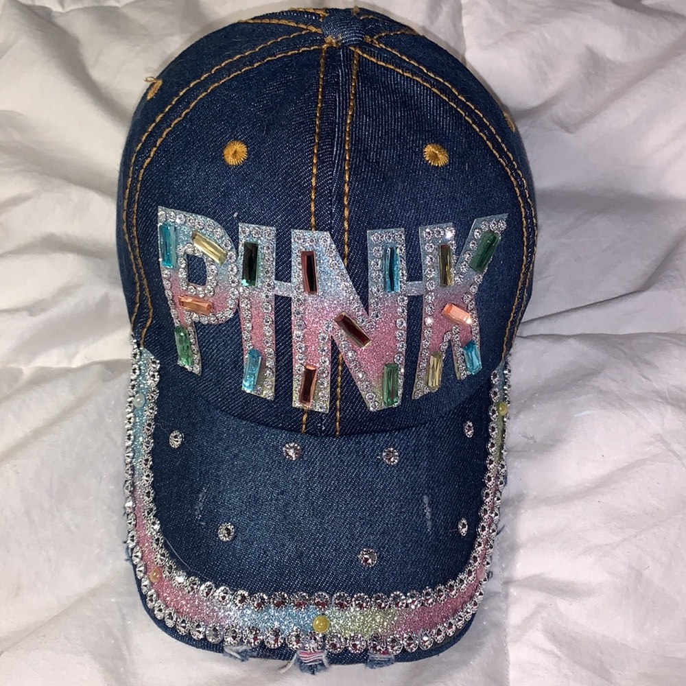 Denim Rhinestone "PINK" baseball hat